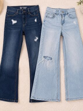 Wonder Nation Girls Jeans Bundle Size 7/7-8 Flare Jeggings & Wide Leg Distressed